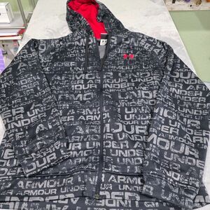 Under Armour Hoodie Mens Med. Black Full Zip Graphic Logo Fleece Jacket